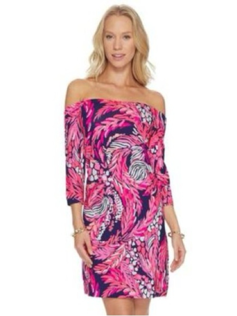Lilly Pulitzer Lauranna Off-the-Shoulder Mini Dress Small Navy Jungle in Here